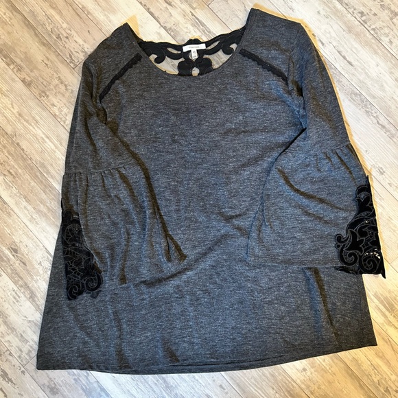 Maurices Gray Sweater With Bell Sleeves and Velvet Detailing - Picture 8 of 9